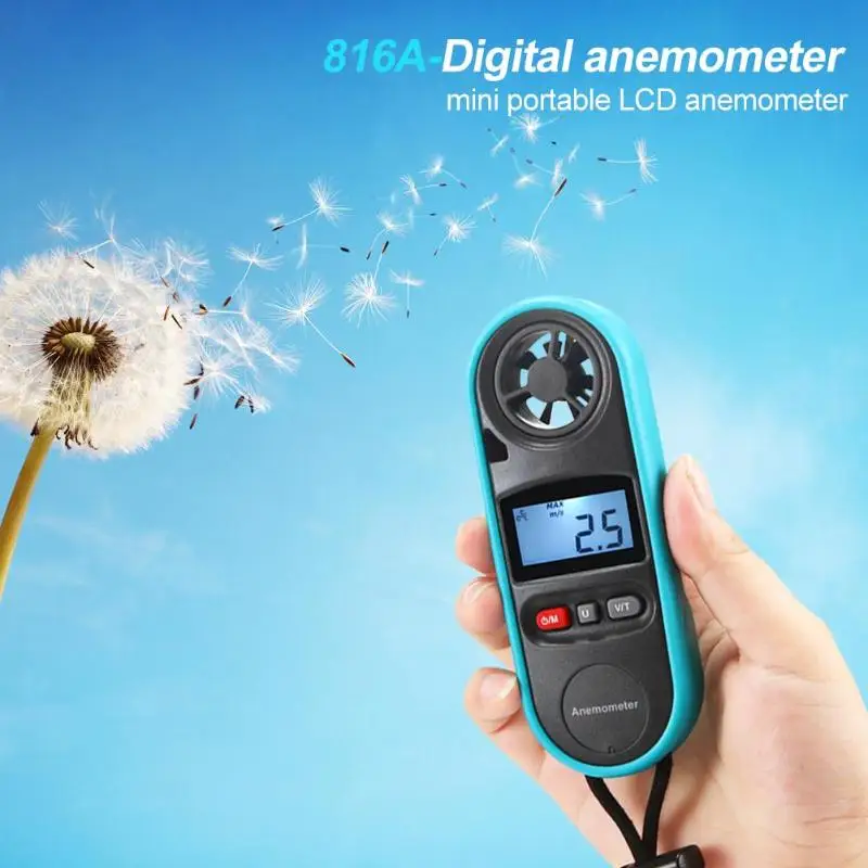 816A Мини Портативный ЖК-Windmeter Анемометр-термометр измеритель скорости ветра, применимый для кондиционирования воздуха
