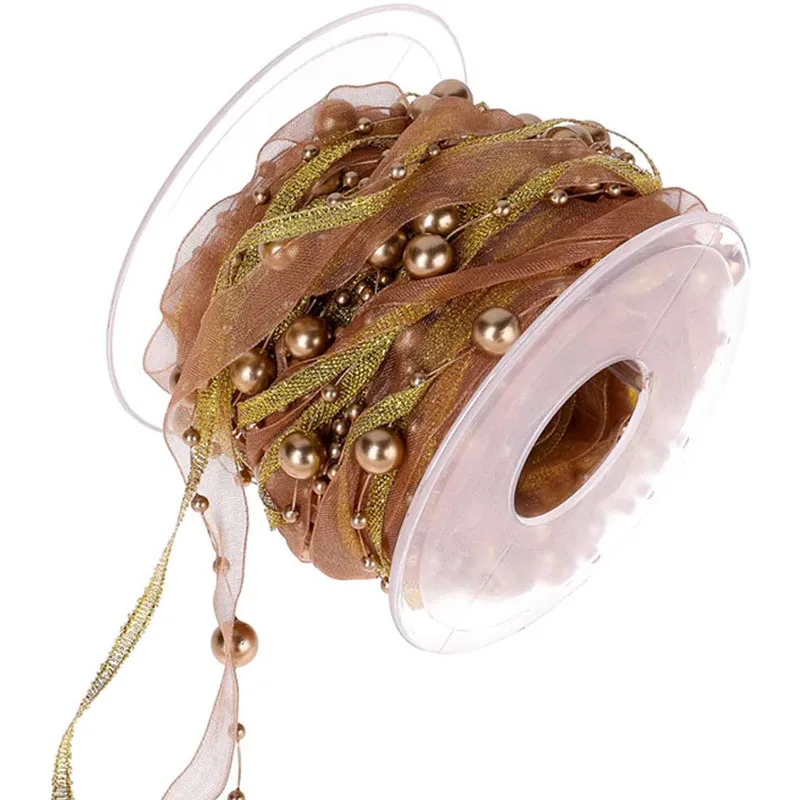 

1 Roll 33ft/10m 3 Strings Style Pearl Chiffon Organza Ribbon for Party DIY Craft Bridal Shower Engagement Wedding Decoration