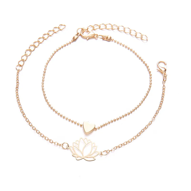 2 шт женский золотой браслет, индивидуальный полый цветок лотоса, браслеты, рождественский подарок, браслет в форме сердца для женщин, браслеты