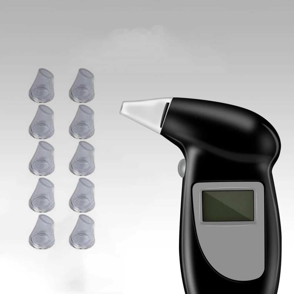 Alcohol breath tester with 11 mouthpieces  breathalyzer analyzer detector test keychain breathalizer breathalyser devicelcd dd