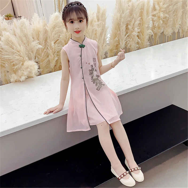 Vestido cheongsam de gaze estilo chinês infantil, traje nacional da menina, roupas  kawaii, roupas fofas, outono - AliExpress