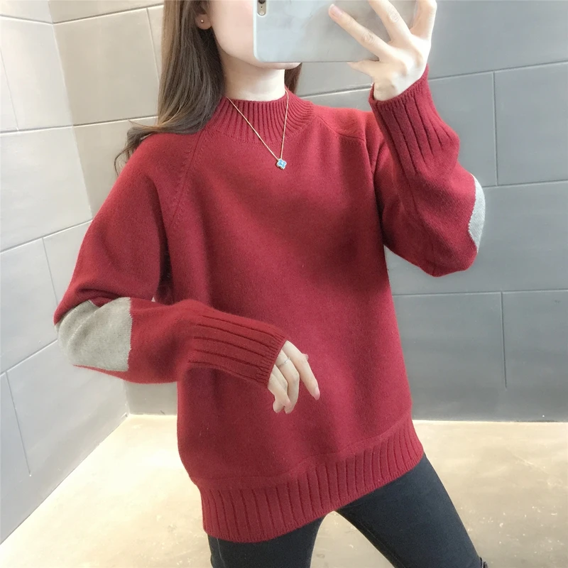 

Room 217095, row 4, No. 5 top] real shooting sleeve color matching half high collar Pullover Sweater [1690] 47