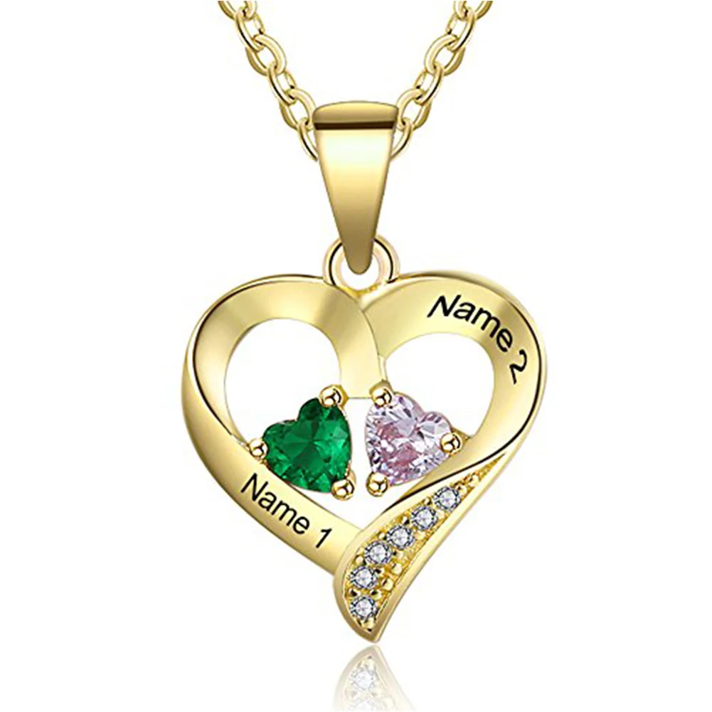 

Personalized 2 Names Necklace with 2Heart Simulated Birthstone Couple Pendant Necklace for Women Letter Pendant Necklace Gift