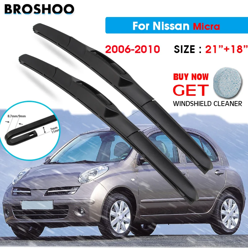 

Car Wiper Blade For Nissan Micra 21"+18" 2006-2010 Windscreen Windshield Wipers Blades Window Wash Fit U Hook Arms