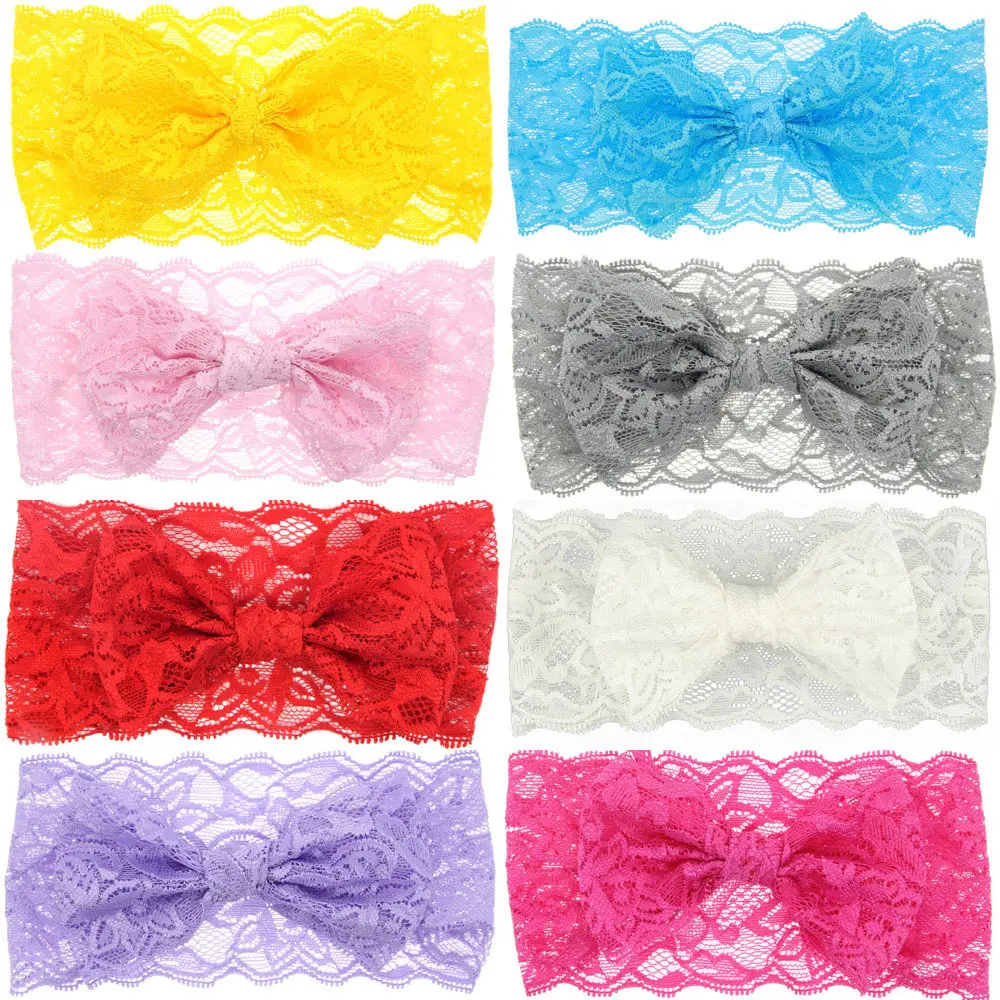 Baby Accessories luxury	 Withe Lace Crystal Bow Flower Baby Headbands for girl Elastic Baby Accessories Kids headwear Newborn hairbands photography prop baby stroller mosquito net