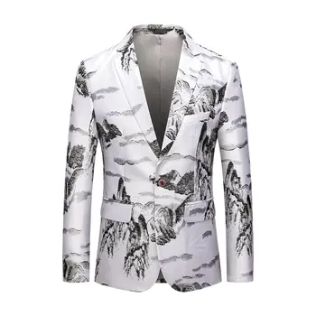 

YASUGUOJI Chinese Landscape Painting Mens Printed Blazer Jacket Men White Blazer for Men 2020 Vintage Mens Blazers Casual
