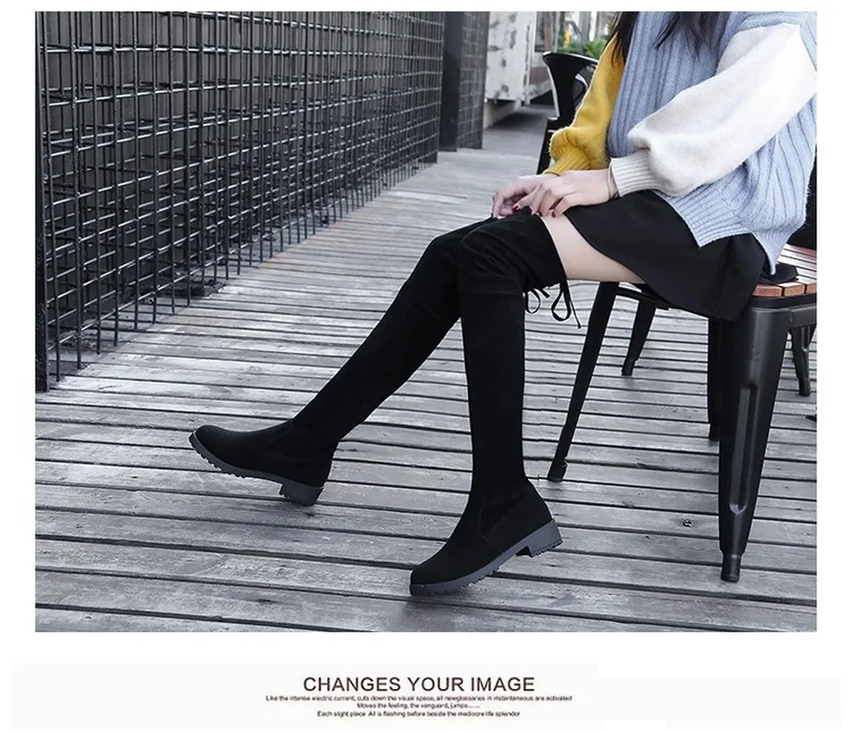 

Size 35-41 Winter Over The Knee Boots Women Stretch Fabric Thigh High Sexy Woman Shoes Long Bota Feminina zapatos de mujer #66
