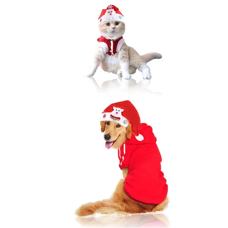 Зимняя теплая для щенков собак Красная рождественская шапка для собак флисовый, для питомца собаки кошачьи шапки для праздников для щенка рождественские принадлежности