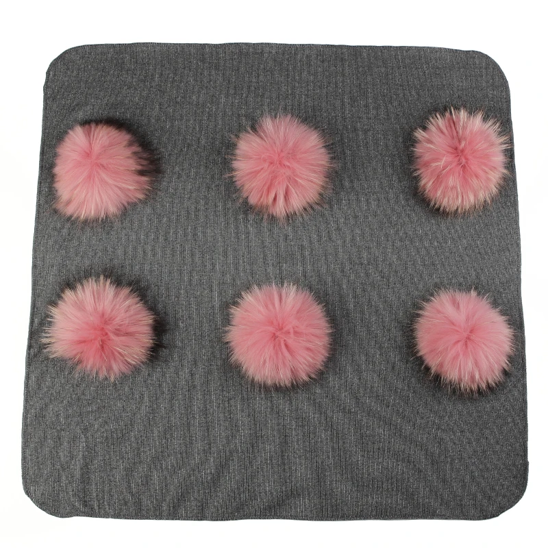 black skin pink Geebro/теплые хлопковые пеленки, одеяло с 6 натуральным мехом енота, помпоном для новорожденных, детское одеяло для путешествий, постельные пеленки - Цвет: black skin pink