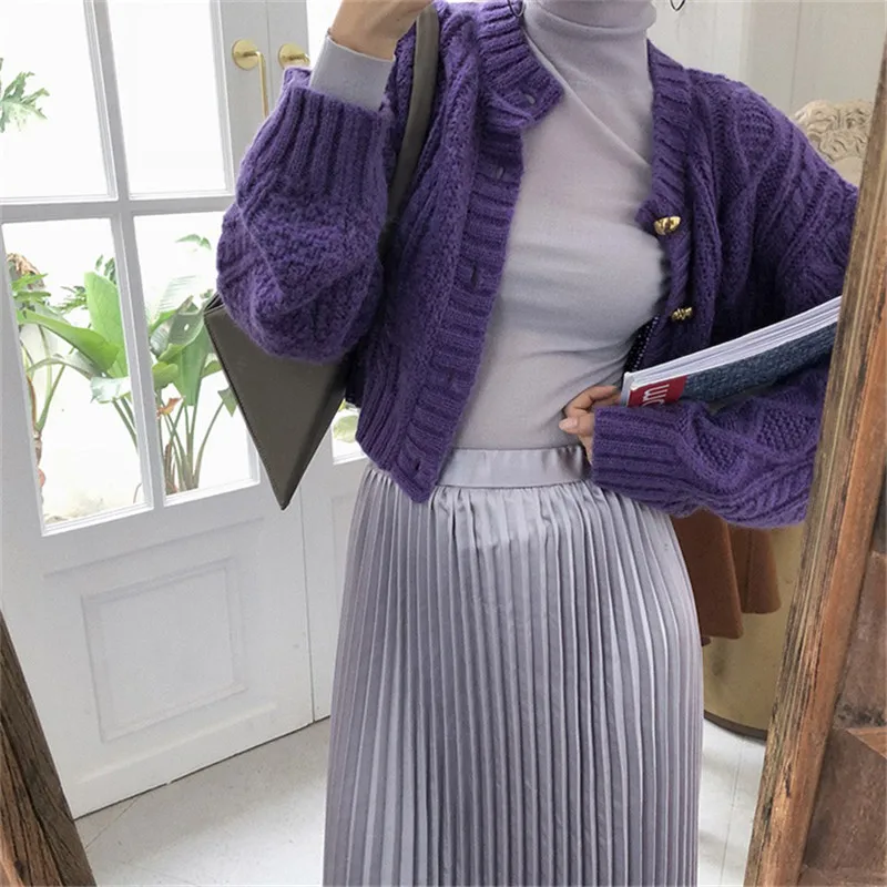 ^Cheap Women Autumn Fashion Twisted Thick Short Sweaters Female O Neck Loose Casual Knit Cardigan Coat Cotton Warm Jumpers Sweaters