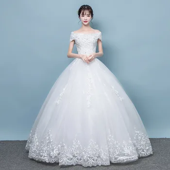 

Vestidos De Novia 2020 Classic Boat Neck Off The Shoulder Luruxy Wedding Dress Noble Lace Applique Plus Size Princess Ball Gown