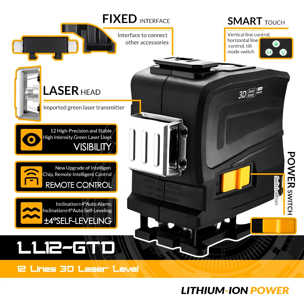 Günstig DEKO 3D 12 Linien Laser Level mit 2600mAh Batterie Horizontal   Vertikal Selbst Nivellierung Grün Strahl Verwenden für drinnen Im Freien