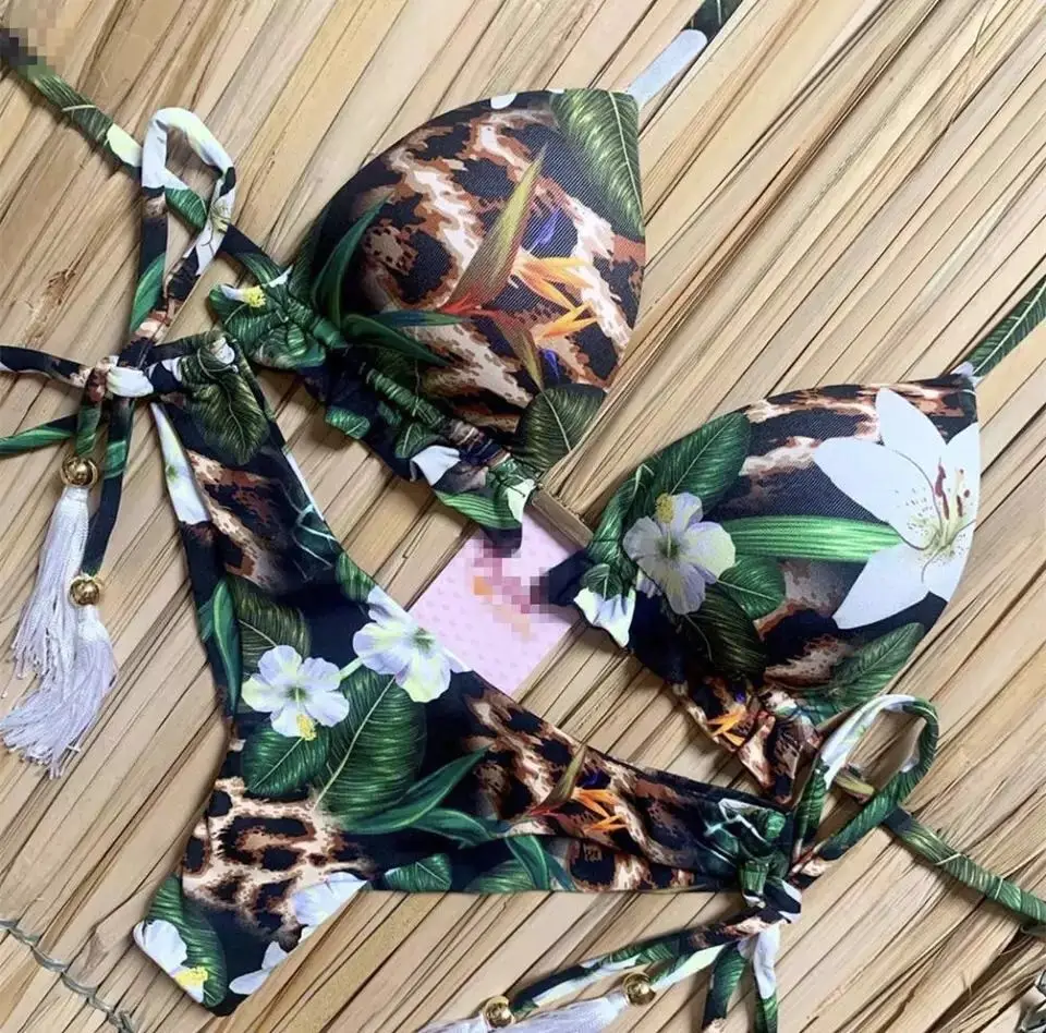 Sexy Bandeau Bikini Set Women Swimwear Print Women 2-Piece Swimsuit Bandage Bikinis Swimwear Brazilian Swimwear New Bathing Suit Bikini Sethigh waisted bikini set