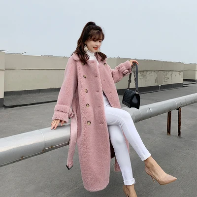Пальто из натурального меха, женское длинное зимнее пальто, женский корейский помпон из натурального меха, куртка для женщин, одежда, Manteau Femme, зимняя куртка для женщин - Цвет: Pink
