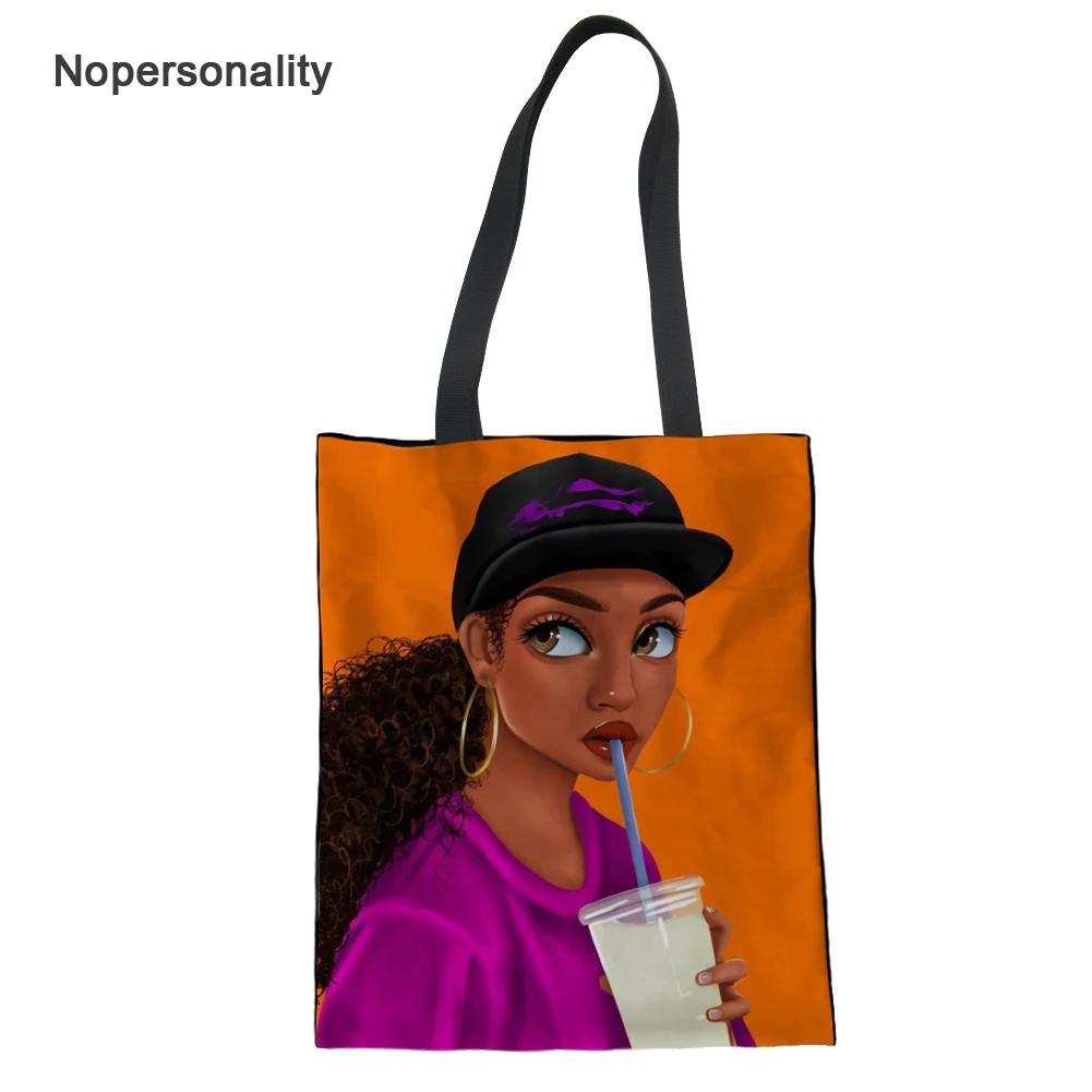 

Nopersonality Creative Storage Bag Handbags African Women Foldable Shopping Bags Reusable Folding Canvas Eco Tote Shopper Bags