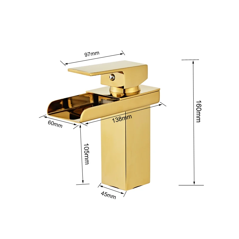 Новое поступление кран золотого цвета Водопад кран Раковина кран смесителя горячей холодной воды смесители для ванной комнаты с одной ручкой смеситель