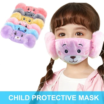 

Masks Red Warm Plush Earmuff Mask Two In One Multi-function Korean Children's Bear Cartoon Mask