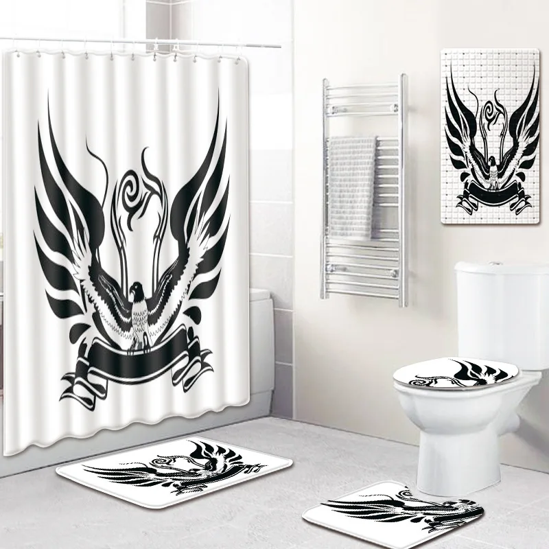 S Black and White Animal Sketch Bath Mat 5 Piece Shower Curtain Kitchen Absorbent Non-slip Carpet Bathroom Flannel Mats Toilet