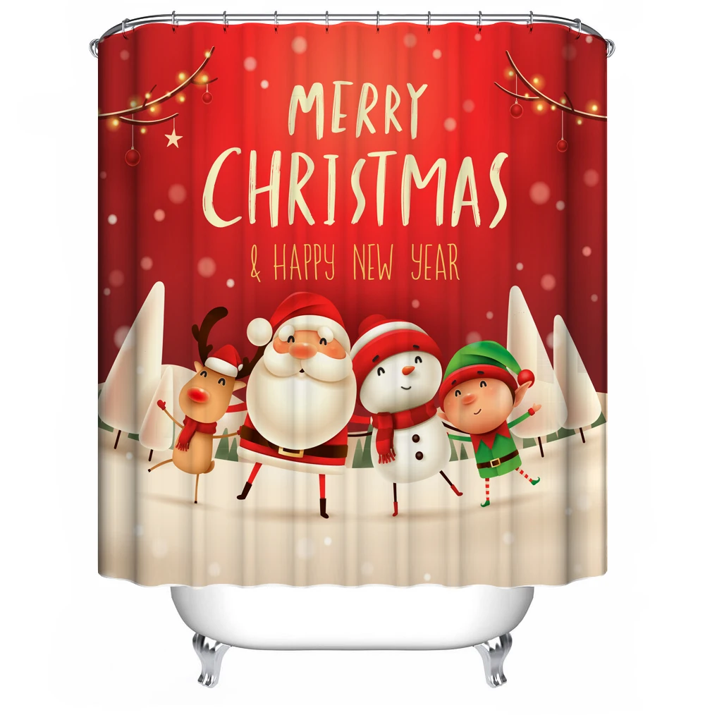 Merry Christmas набор для ванной, снеговик, Санта, лось, узор, водонепроницаемый, занавеска для душа, крышка для туалета, коврик, нескользящий, ковер, домашний декор