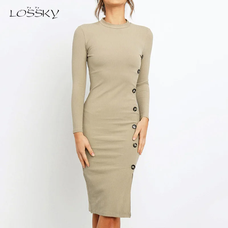 

Lossky Knitted Dress Autumn Winter Warm Sexy Black Women Clothing Dresses Jumper New Slim Office Dress Elegant Ladies Work Wear