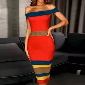 

Elegant Women Bandage Dress Summer 2020 New Midi Club Celebrity Party Dress Bodycon Sexy Slash Neck Dresses Vestidos
