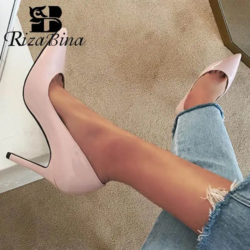 

RIZABINA Women High Heel Shoes Sexy Pointed Toe New Spring Ladies Pumps Patent Leather Nightclub Stiletto Footwear Size 34-40