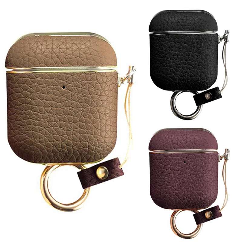 For 1 2 Generation Earphone Cover Leather Protective Cover Litchi Pattern Wireless Headphone Cases
