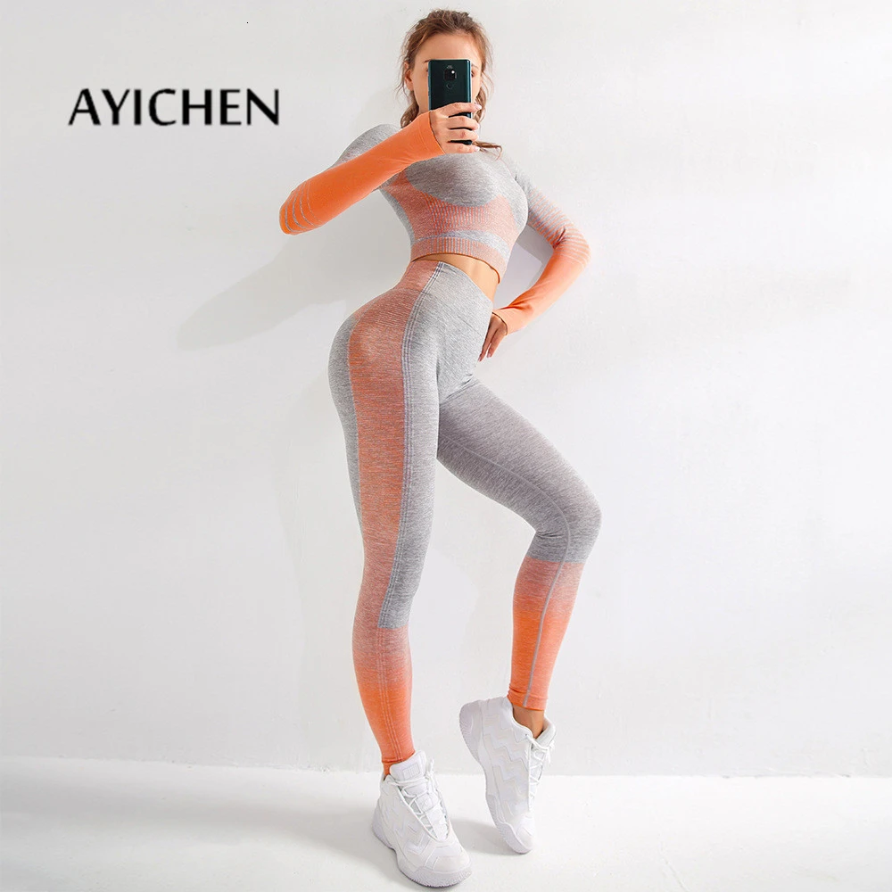 

Yoga Sets Fitness Sports Set Women Sports Suit GYM Clothes Long Sleeve Shirts High Waist Running Leggings Workout Pants Winter