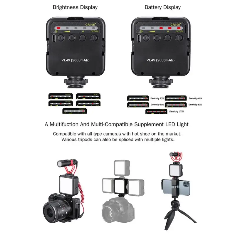 Upgraded Photographic Lighting 5500K soft light board 2000mAh 49 LED Video Photography Lights 14 Screw (8)