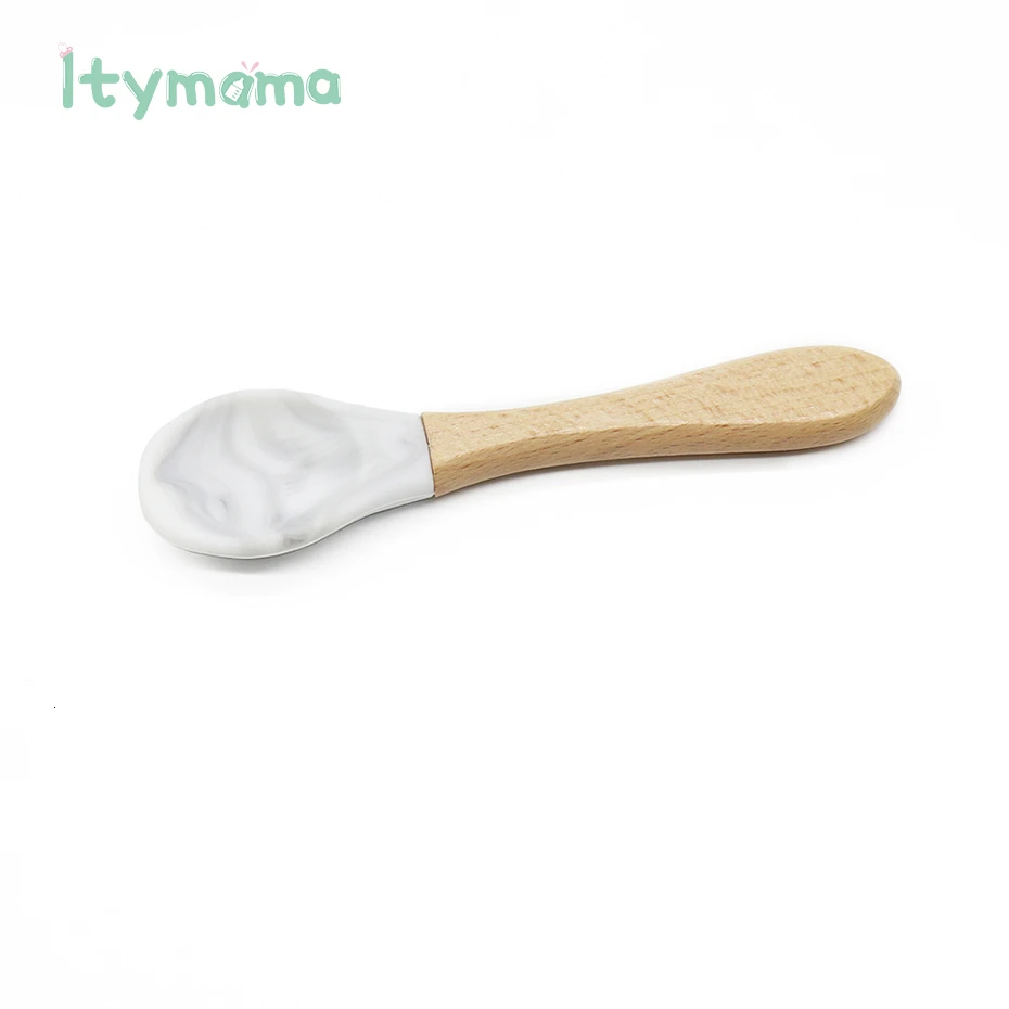 Marble Itymama Детские Обучающие ложки из бука, Органическая Мягкая силиконовая для кормления малышей, ложка с кончиком, инструменты, совок, удобная рукоятка для малышей, не содержит бисфенол - Цвет: Marble
