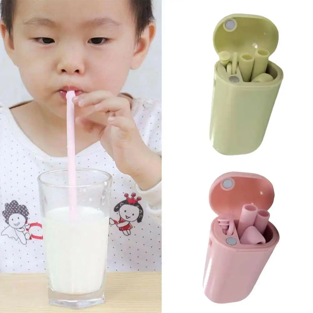 

ilicone Straw Reusable Foldable Drinking Straw with Carrying Case and Cleaning Brush for Travel, Home, Office