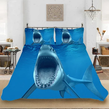 

3D HD Print Comforter Blue Shark Luxury Bedding set Bedclothes Include Duvet Cover Pillowcase Print Home Textile Bed Linens