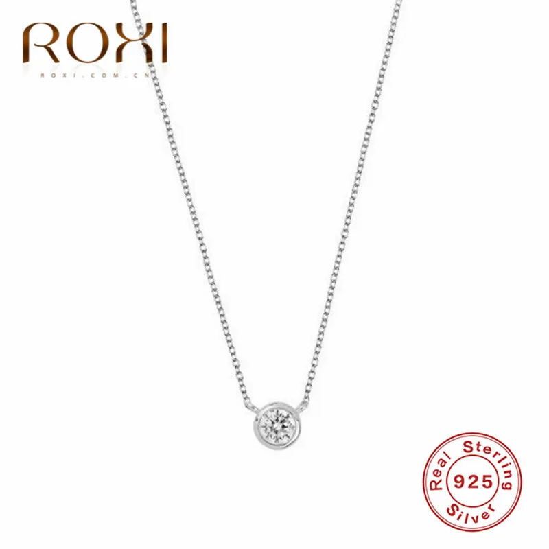 ROXI маленькое круглое ожерелье с кристаллами подвеска цепочка на ключице ожерелье женское ожерелье из стерлингового серебра 925 колье массивные украшения - Окраска металла: silver