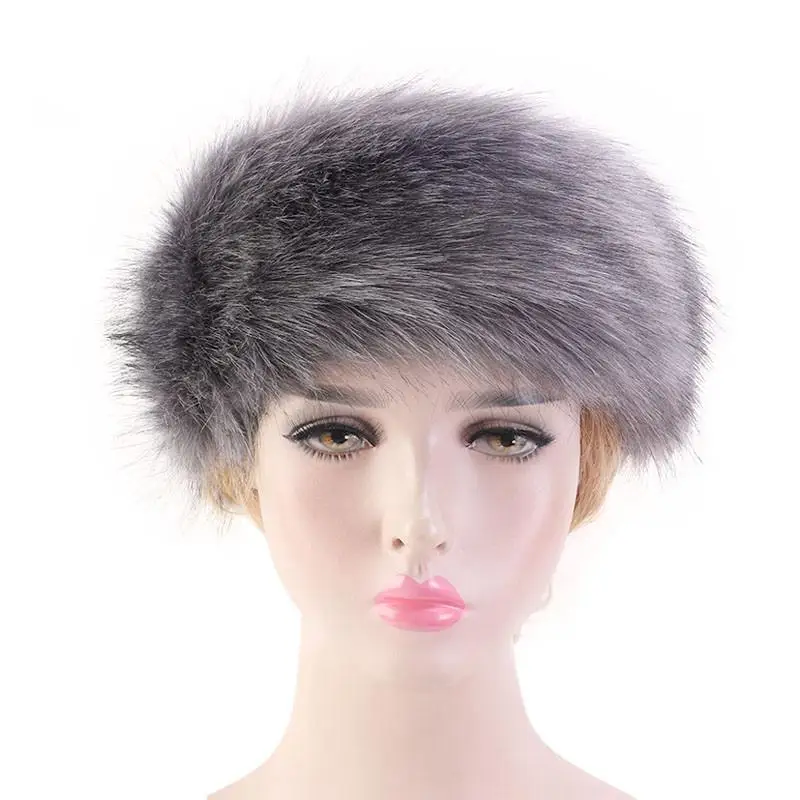 New Russian Style Fox Faux Fur Turban Cap Women Winter Earwarmer Earmuff Hat Ski Hat Fluffy Snow Cap Hairband Outdoor Ski Hats