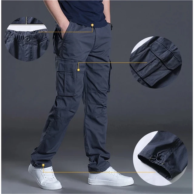 MRULIC men's pants Men's Autumn And Winter Pant Trouser Solid Color Casual  Overalls With Lace-up Sports Loose Casual TrousersMen's Cargo Pants Army