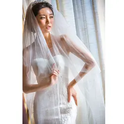 Средняя длина простая Фата для невесты с расческой новые двухслойные мягкие тюлевые Свадебные вуали с вырезом края Свадебные платья