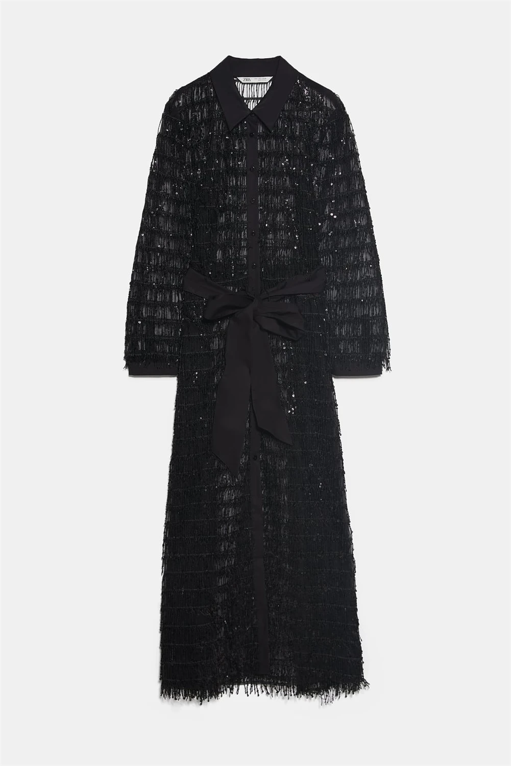ZA женское платье Ограниченная серия модное новое зимнее длинное платье с бисером богемное женское платье с отворотом и длинным рукавом Вечерние платья подарок
