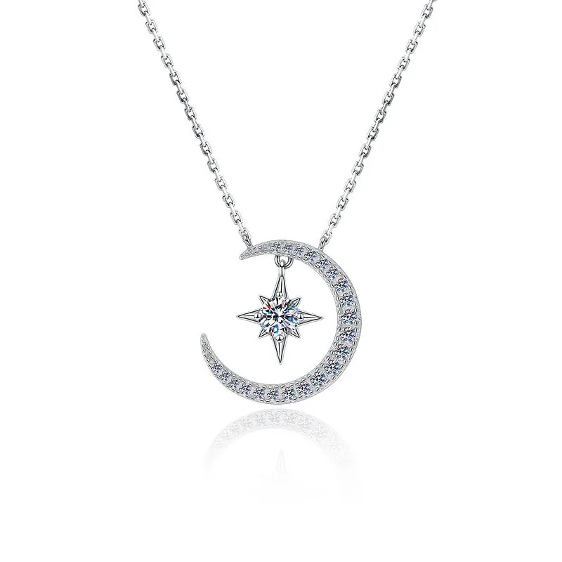 Real VVS1 Moissanite Necklace For Women 925 Sterling Silver Moon Star 0.3 CT GRA Diamond Pendant Necklace Bridal Fine Jewelry - Image 5