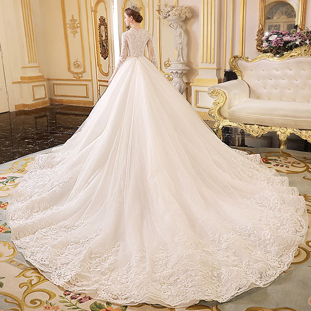 Свадебное платье принцессы трапециевидной формы Vestido Casamento с рукавом три четверти на молнии Свадебные платья с бисером Sukienki