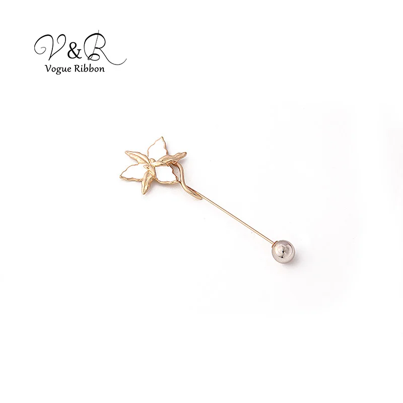 Enamel Flower Long Metal Bar Ball Brooch Pin (5)