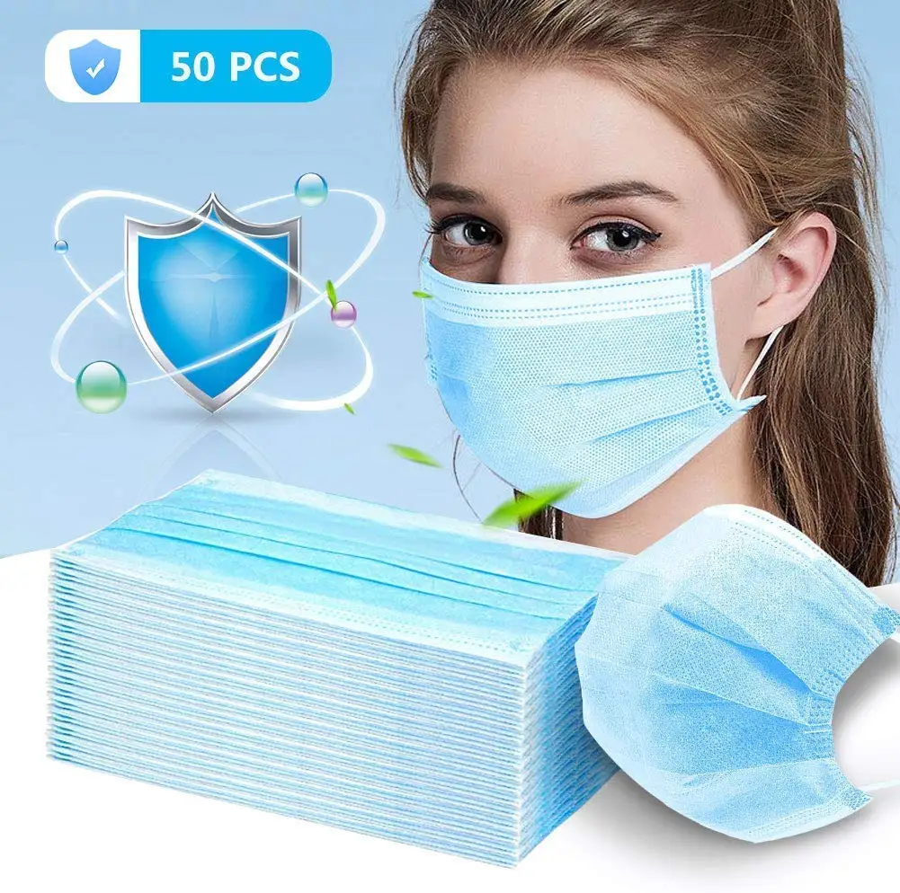 

20/50pcs Non Woven Disposable Face Mask 3 Layer Dental Earloop Activated Carbon Anti-Dust Face Surgical Masks