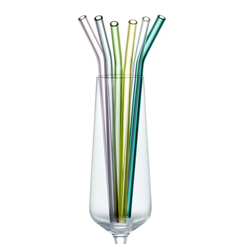 

6 Color/lot Straw Glass Drink Straws Bent 15cm x 5cm x 0.8cm Perfect Reusable straw For Smoothies, Tea, Juice, Water, Essent