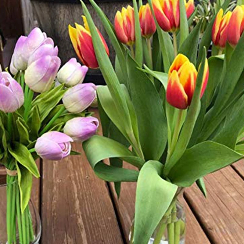 30Pcs Multicolored 14 Inch Silk Artificial Tulips Flowers for Party Home Decoration