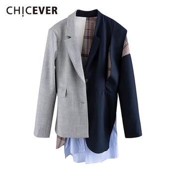 

CHICEVER Irregular Patchwork Hit Color Blazer For Women Notched Long Sleeve Oversize Asymmetric Blazers Female 2020 Spring New