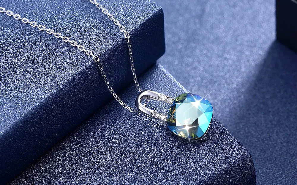 UMCHO Solid 925 Sterling Silver Crystal Lock Shape Pendants Necklace For Women Girl Wedding Engagement Party Simple Fine Jewelry (4)