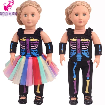 

18 Inch Doll Clothes Rainbow Color Tutu Skirt Skeleton Pajama Set for 43cm Baby New Born Doll Clothes Kids Babies Doll Dress