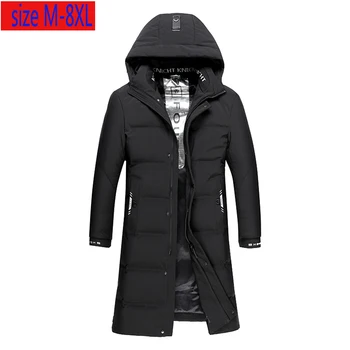 

New Winter High Quality Men X-long Down Heating Hooded Jacket Thickened Warm White Duck Down Thick Coat Plus Size M-6XL 7XL 8XL