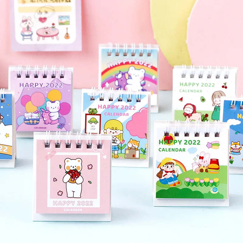 

Cute kawaii cartoon mini 2022 year desk calendar office school student portable desk calendar planner organizer agent stationery