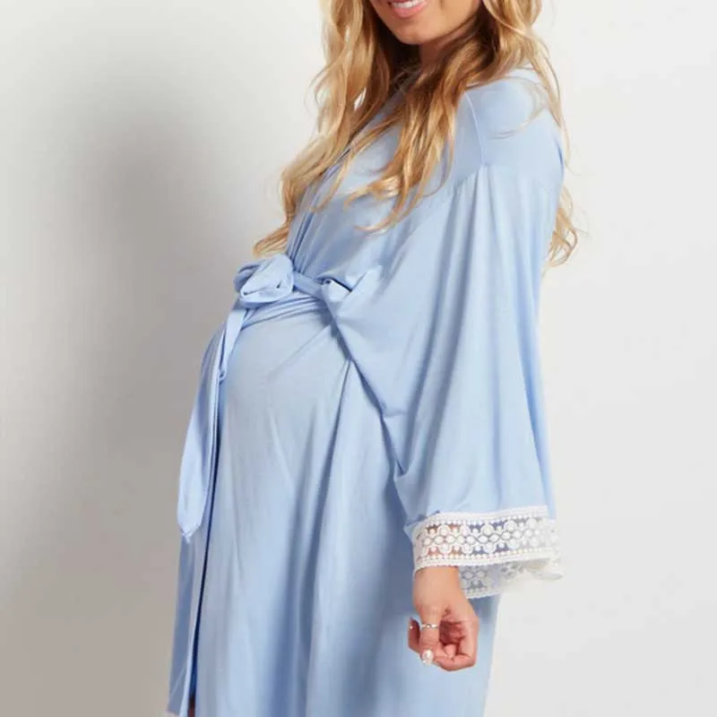Одежда для беременных с рукавом «Семь-четверть»; кружевная Пижама для беременных; Повседневная для кормления; однотонное платье; модная мягкая одежда для сна - Цвет: light blue