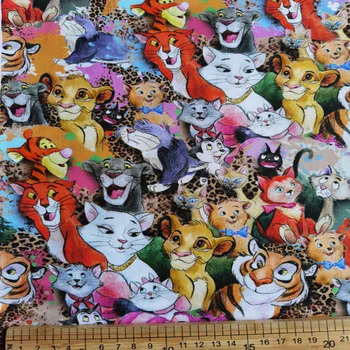 

Cartoon Animal Cat Tiger Lion 100% Cotton Fabric for Girl Hometextile Cushion Cover Backpacks Curtain DIY 105cm Width BL180